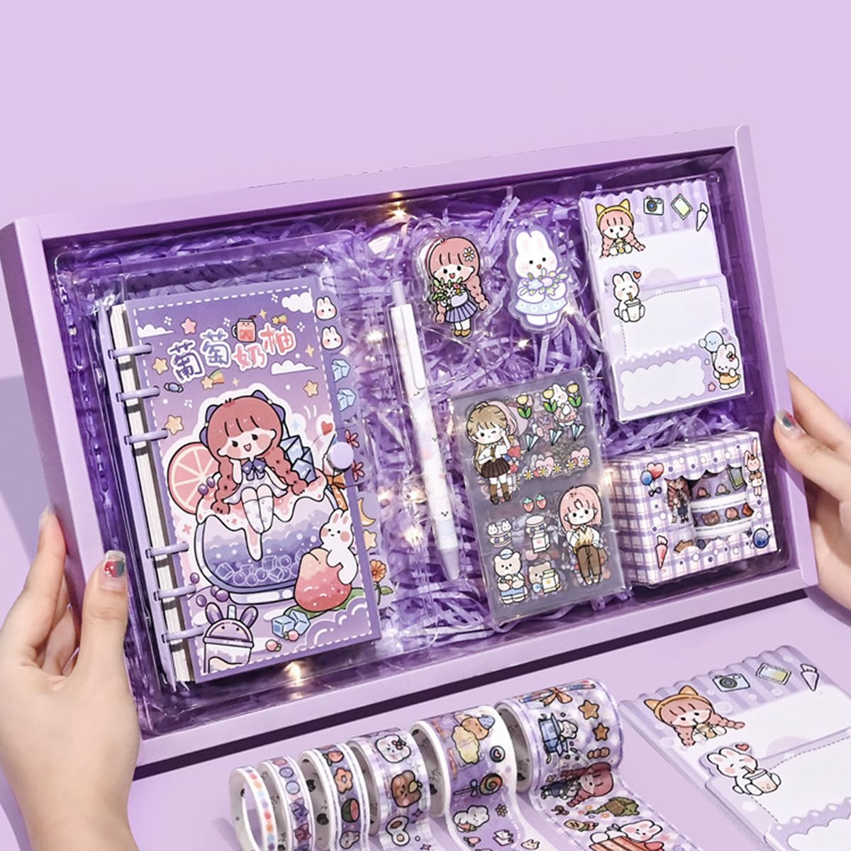 HASTHIP Journal Kit Cartoon Scrapbook Kit Gift Set, A6 Notebook, 5 Washi Tapes, 25 Stickers, 36 Notes, Carving Cutter, Aesthetic Decorative Sticker Set for Bullet Journal, Scrapbook, Wall Decor HASTHIP Journal Kit Cartoon Scrapbook Kit Gift Set, A6 Notebook, 5 Washi Tapes, 25 Stickers, 36 Notes, Carving Cutter, Aesthetic Decorative Sticker Set for Bullet Journal, Scrapbook, Wall Decor